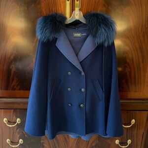 Diomi Blue Double-Breasted Vest Dress w/ Detachable Fur & Cape